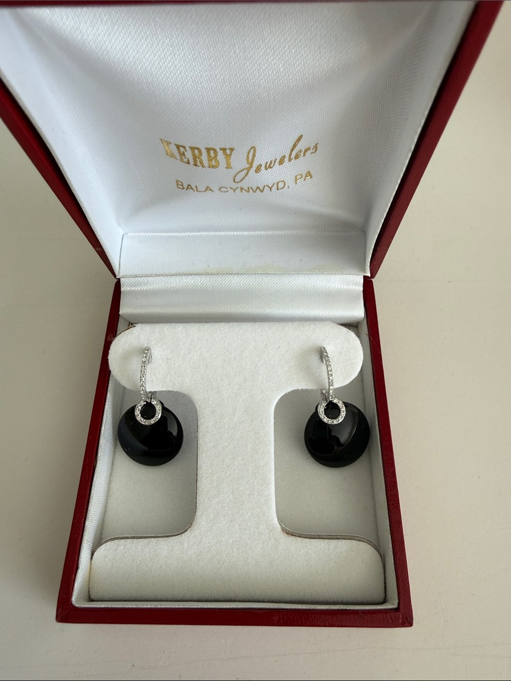 Black Onyx Drop Earrings with Silver Hoop
